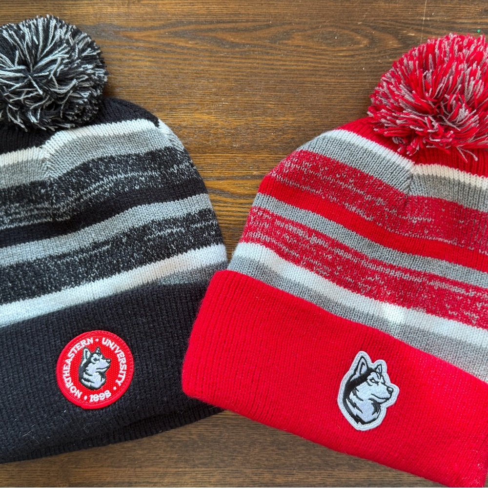 Northeastern University Red and Black Pom-Pom Beanie Set